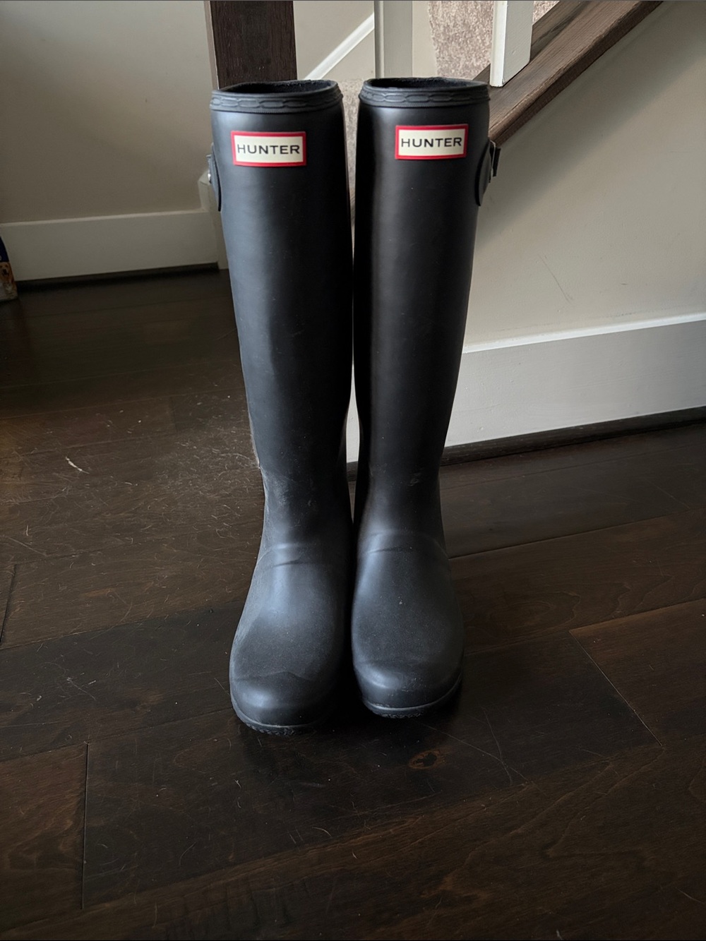 Hunter Black Packable Tall Rain Boots for women - size 8